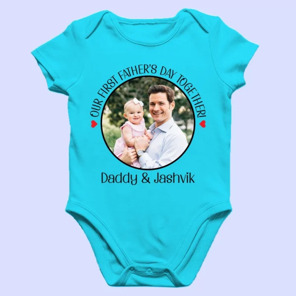 Personalized Father’s Day baby romper flat lay