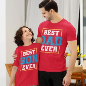 Dad and son wearing personalised matching t-shirts - dad son matching tshirts