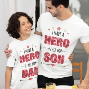 Custom Father Son Matching Tshirts - I have hero i call him dad/son-Custom name printed on father and son T-shirt set - fathers day tshirts