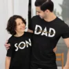 custom dad son tshirt - Dad and son wearing matching custom T-shirts smiling - fathers day t-shirts