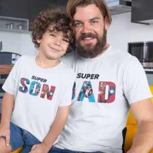 dad and son wearing marvel super dad super son - Fathers day Tshirts