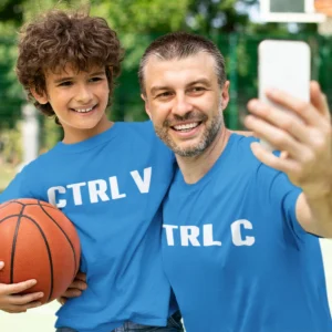 CTRL C - CTRL V - Dad and son wearing matching custom T-shirts smiling - Custom Father Son Matching Tshirts-2 - Fathers day Tshirts