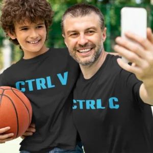 CTRL C - CTRL V - Dad and son wearing matching custom T-shirts smiling - Custom Father Son Matching Tshirts - Fathers day Tshirts