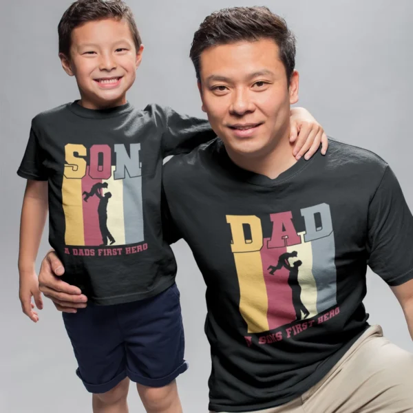 Custom Father Son Matching Tshirts - Father and son twinning in casual matching outfits - Fathers day Tshirts