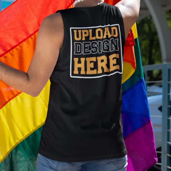 Black Sleeveless T-Shirt for Men – Customizable with Front, Back & Pocket Prints | DivineBonds - Image 3