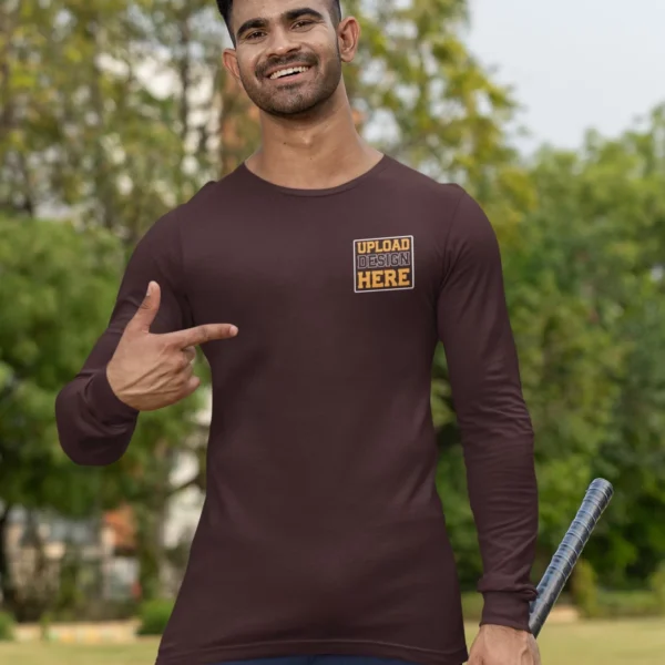 Maroon Full Sleeve T-Shirt for Men – Stylish & Customizable Front, Back & Sleeve Prints | DivineBonds - Image 2