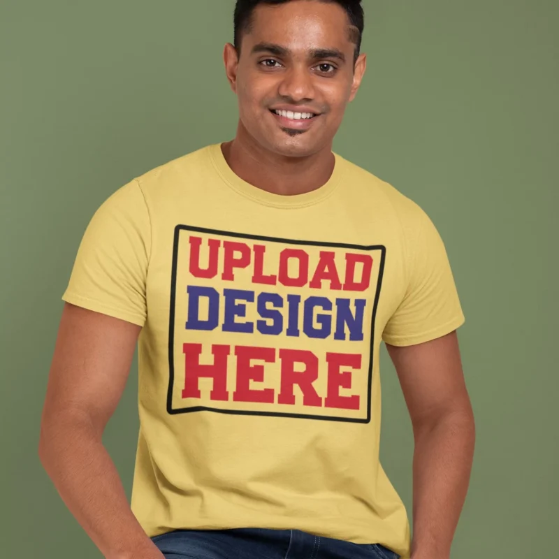 Custom Yellow Round Neck T-Shirt for Men – Front View