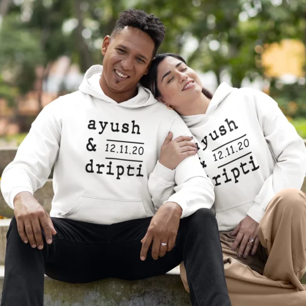 Custom Wedding Date Hoodies for Couples – Add Initials & Names - Image 2