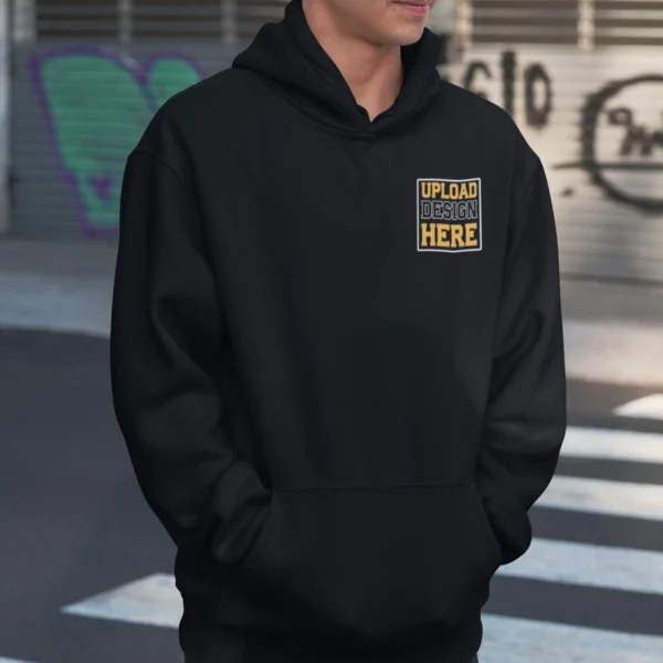 Black Embroidered Hoodie for Men – Pocket Design Only - Image 2