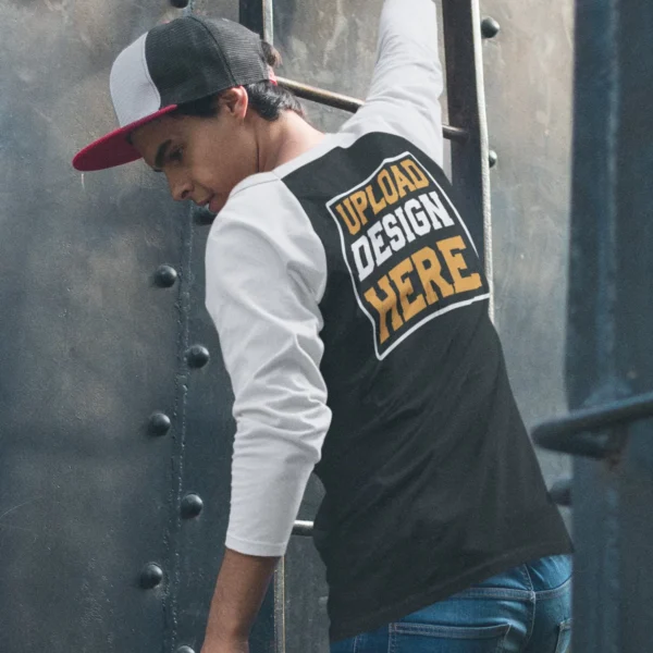 White & Black Raglan T-Shirt for Men – Customizable T-Shirt with Front, Back & Pocket Prints | DivineBonds - Image 3