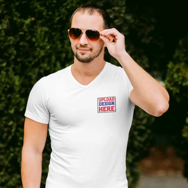 Customizable White V Neck T-Shirt - Print on Front, Back, Sleeves & Pockets | DivineBonds - Image 2